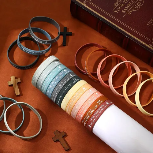 Vista 4 de 120 pulseras cristianas de silicona a granel, 12 estilos Colores brillantes