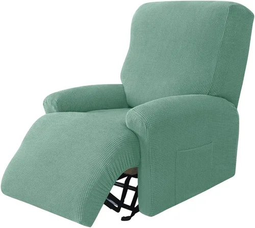 Vista 14 de Funda elástica de jacquard para silla reclinable, funda de sofá de poliéster de 4 piezas con bolsillo lateral, lavable a máquina