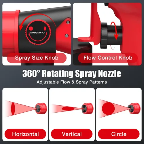 Vista 8 de Rociador de pintura para batería Milwaukee 18V - Pistola de espray HVLP de 600W con motor sin escobillas, botella de gran capacidad de 1000ml y 4
