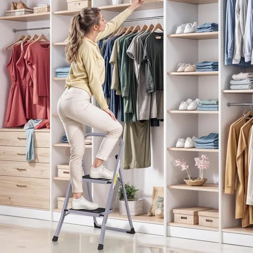 Vista 8 de F2C Escalera de 2 escalones, taburete de 2 escalones para adultos, taburete plegable de 2 escalones con práctico mango de empuñadura, capacidad