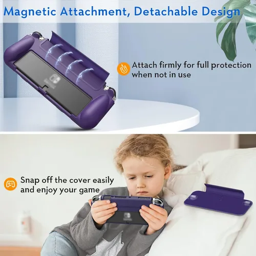 Vista 5 de Fintie Funda con tapa para el modelo OLED de Nintendo Switch Seguro para pantalla Carcasa delgada de TPU suave con cubierta frontal desmontable