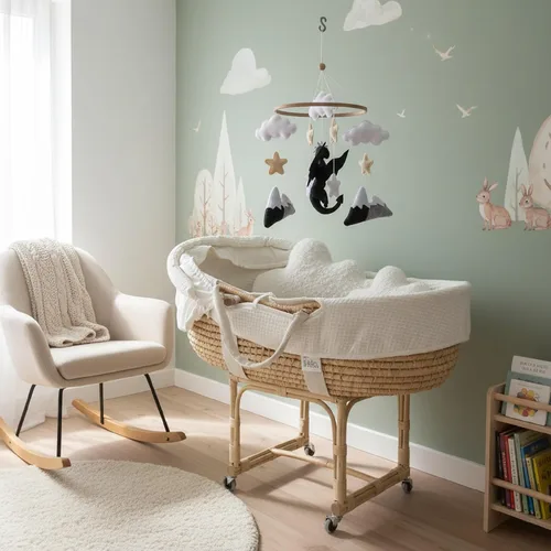 Vista 3 de Móvil de cuna de dragón para niños, móvil de fieltro para cuna, decoración de guardería gris y negro, colgante móvil de nube y estrella, regalo