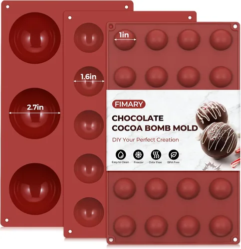 Vista 17 de Moldes de silicona para bombas de chocolate caliente de 24 agujeros, 2 paquetes de mini moldes de semiesfera de 1 pulgada de media esfera para hacer