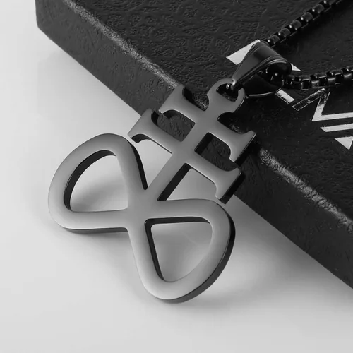 Vista 3 de HZMAN Collar colgante de cruz de acero inoxidable unisex de la iglesia de Satanás de Satanás de Leviatán,Joyería religiosa