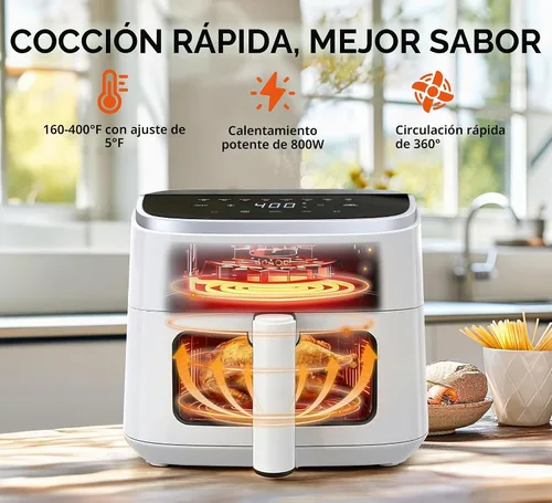 Vista 6 de Freidora de aire de 4 cuartos con ventana transparente, cesta antiadherente para freidora de aire de múltiples operaciones, apta para lavavajillas