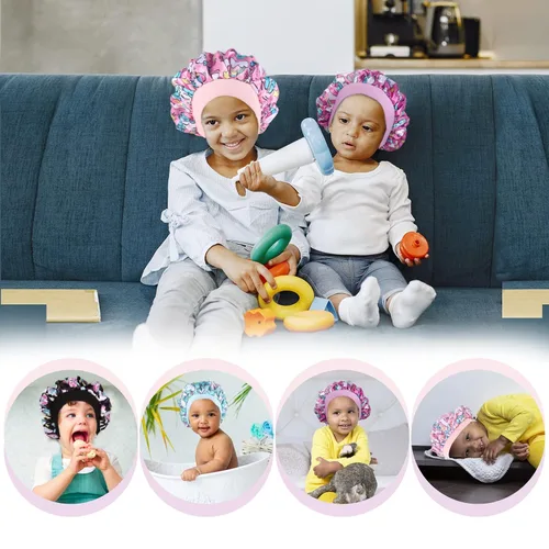 Vista 7 de 4 gorros de seda para dormir, gorros de satén para niñas, gorro de dormir de satén para cabello rizado natural y banda ancha elástica