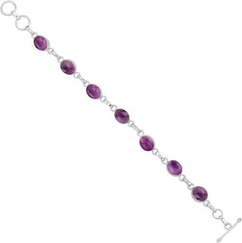 Vista 2 de Oval Shape Natural Gemstones Statement Bracelet for Women - 925 Silver Plated Handmade Birthstone Bohemian Vintage Style Women's Jewelry Gifts for