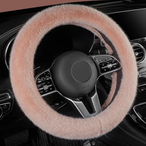 Vista 14 de LACDL Fundas mullidas de invierno para volante de automóvil, para mujer, cálida y bonita funda para volante de automóvil para sedán, SUV, súper Negro