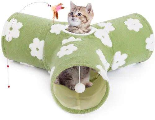 Vista 33 de Tempcore Túnel para gatos con tubo de juguete, túneles plegables de 3 vías para gatos, túneles para mascotas aburridas con agujero y pelota, juguete