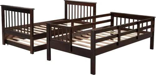 Vista 9 de Harper & Bright Designs Litera Individual sobre Individual con Escaleras y Cama Nido, Marco de Litera de Escalera de Madera Maciza con Espresso