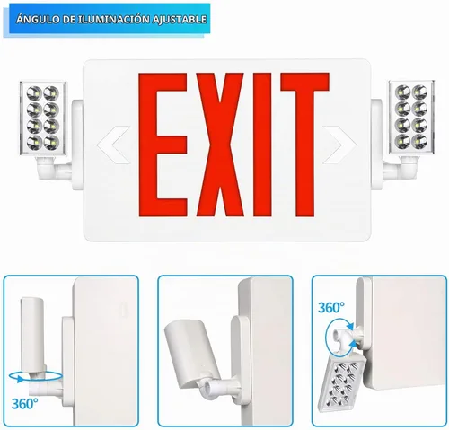 Vista 6 de Spectsun - Paquete de 1 señal de salida roja con luces de emergencia, dos luces LED de salida de emergencia ajustables con batería de respaldo Rojo