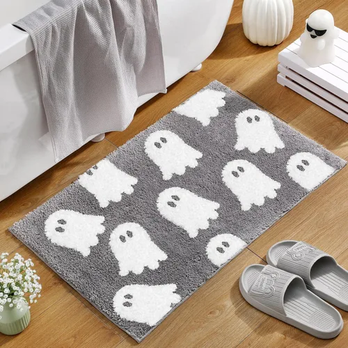 Vista 10 de Tapete de baño de fantasma negro, tapete de baño suave de Halloween, antideslizante, lindo fantasma espeluznante, decoración de baño, alfombra