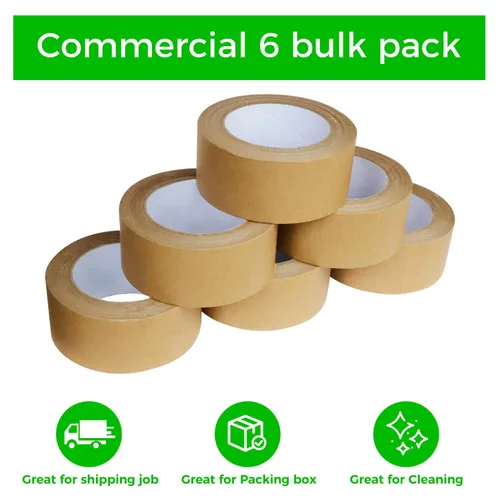 Vista 6 de 6 rollos (2 pulgadas x 55 yardas) cinta de embalaje de papel kraft resistente – Cinta de embalaje marrón de primera calidad que es ecológica