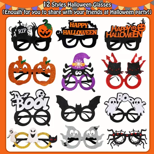 Vista 3 de PARTYWIND Gafas de Halloween para suministros de fiesta de niños, 12 estilos de gafas divertidas de Halloween para fiestas de niños, accesorios