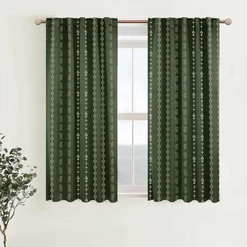 Vista 19 de Lino Rosa Cortinas de Crema y Negro para Cocina, Cortinas Opacas Bohemias para Ventana de Baño y Sala de Estar, 45 Pulgadas de Largo