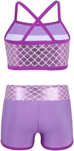 Vista 2 de dPois - Brasier con tirantes para niñas, diseño de lunares, con pantalones cortos, para deportes, entrenamiento, gimnasia, baile