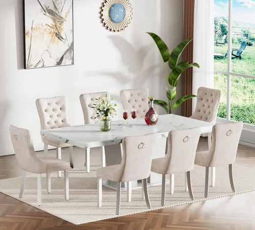 Vista 109 de Juego de mesa de comedor extensible de 5 piezas, juego de mesa de comedor extensible de estilo granja para 4, mesa de cocina expandible de madera