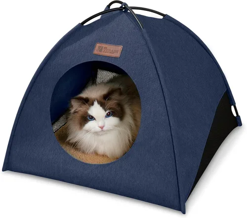 Vista 10 de Tienda de campaña piramidal desplegable para gatos y gatos pequeños de hasta 6.6 libras, resistente al agua, transpirable, plegable, con cojín