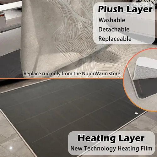 Vista 4 de Alfombra térmica lavable con calefacción eléctrica, superficie de felpa desmontable con calentamiento rápido para oficina, sala de estar, comedor