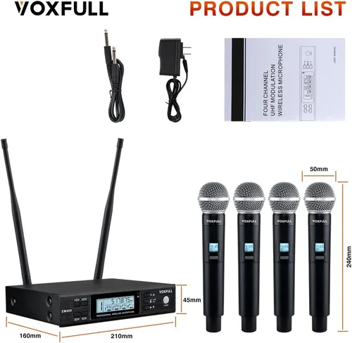 Vista 7 de Micrófono inalámbrico UHF de 4 canales, micrófonos de mano inalámbricos profesionales para cantar karaoke, iglesia, frecuencia ajustable de 4 x 100
