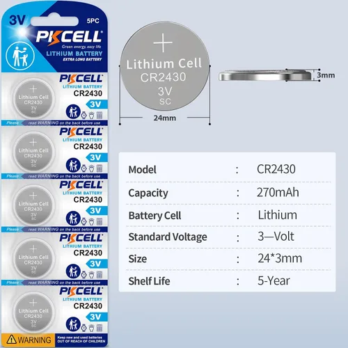 Vista 2 de PKCELL Batería CR2430, paquete de 5 baterías CR2430 de 3 V de litio