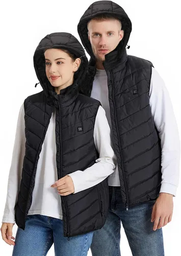 Vista 2 de Chaleco térmico con capucha de talla grande para hombres y mujeres, sudadera con capucha de calentamiento de invierno con gorro desmontable