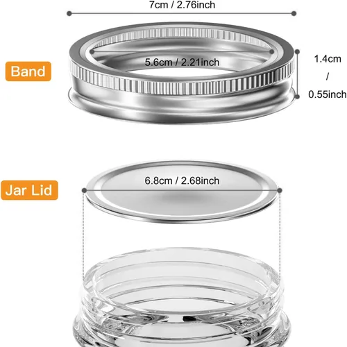 Vista 5 de 100 unidades/50 juegos de tapas y anillos para conservas de boca regular, tapas premium de tarro Mason con bandas/anillos para Ball, tarros Kerr