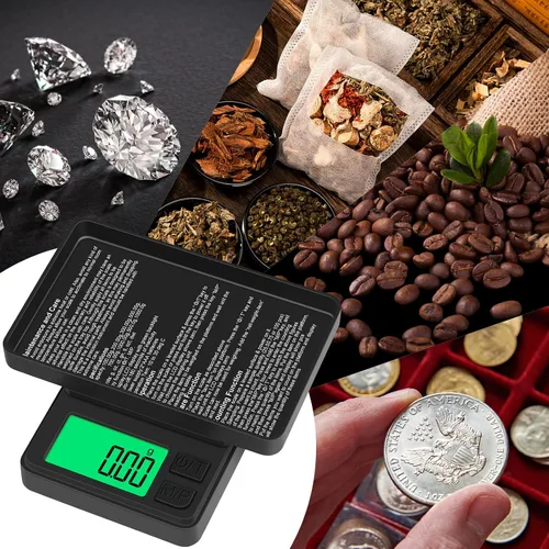 Vista 6 de Báscula de bolsillo digital 1000g x 0.01g, Diyife báscula de gramo portátil de precisión para joyería con cubierta protectora, apagado automático
