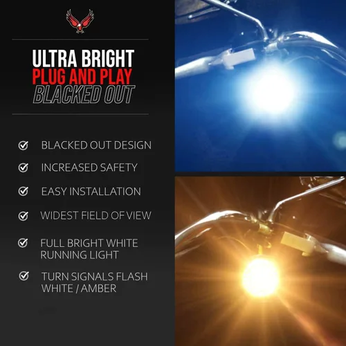 Vista 3 de Eagle Lights 8748TS-G2B-4-C Midnight Edition Kit de señal de giro LED delantera y trasera de 2 pulgadas compatible con motocicletas Harley Davidson