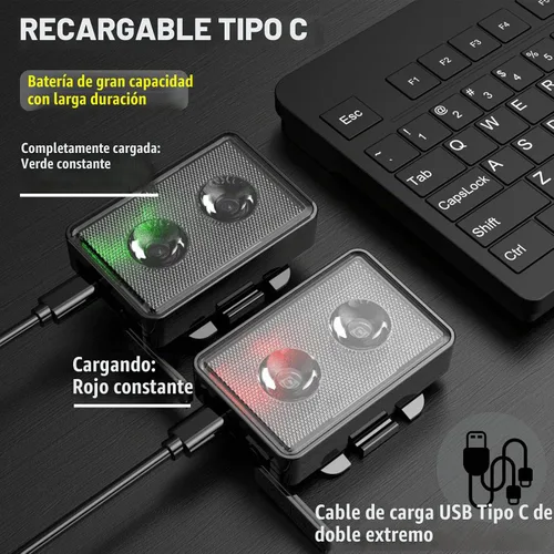 Vista 8 de Bike Lights for Night Riding, USB Rechargeable, Front and Back, 3+4 Modes, Headlight and Taillight Set, IP44 Waterproof, Accessories, Night, (2 Pack)