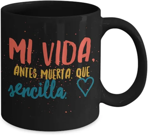 Vista 2 de Taza de Cafe Vida Vaso, taza de téa divertidas, tazas personalizadas, taza de café inspiradoras, taza con mensajes positivos., 11onza, Negro