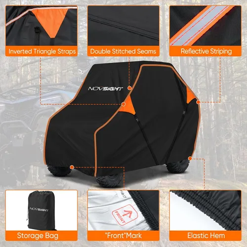 Vista 6 de NOVSIGHT Cubierta UTV para 2 a 3 pasajeros, resistente 420D Oxford impermeable lado a lado, sistema de correa cruzada resistente al viento