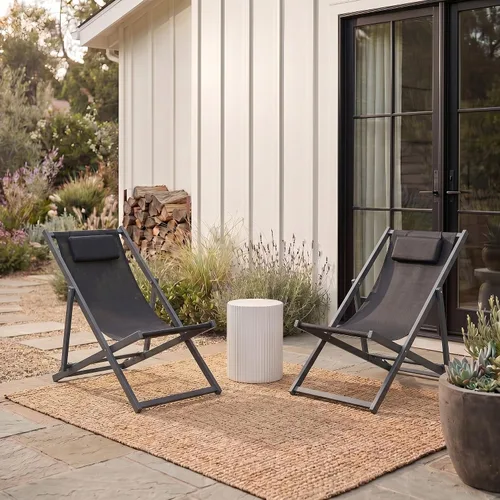 Vista 2 de SAFAVIEH Outdoor Collection Camlin - Juego de 2 sillas plegables ajustables (totalmente montadas)
