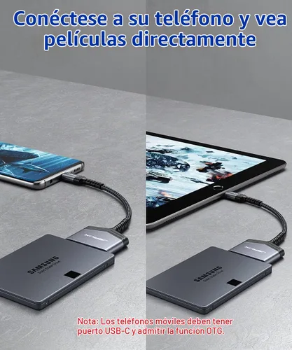 Vista 5 de JSAUX Cable SATA a USB C, Adaptador de Disco Duro de USB C 3.1 a SATA III de 2.5" con Carcasa de Aluminio, Convertidor Externo Compatible con Gris1