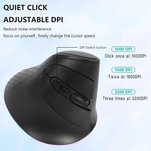Vista 2 de Ratón inalámbrico, mouse ergonómico vertical 2.4G Bluetooth modo dual 3 DPI recargable conecta múltiples dispositivos, mouse vertical 6 botones