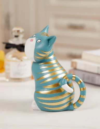 Vista 11 de SEINHIJO Estatua de gato, escultura de animal, decoración moderna, arte de regalo para el hogar, dormitorio, sala de estar, poliresina, azul, 6.0