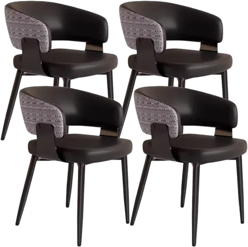 Vista 13 de YVYKFZD Juego de sillas de comedor, silla de comedor con patas de metal y respaldo curvo, sillas de cocina tapizadas de cuero, reposabrazos, silla