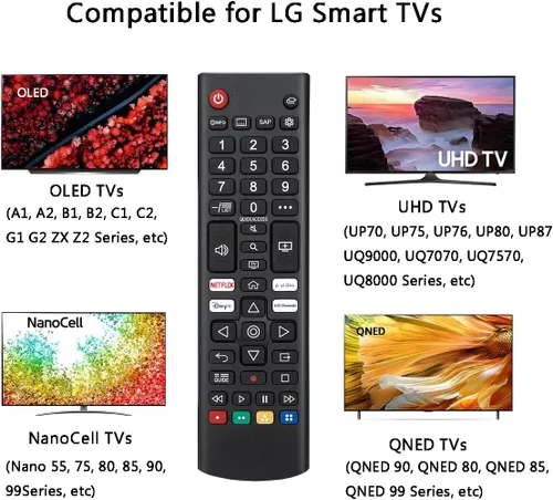 Vista 2 de Reemplazo de control remoto universal compatible con LG TV All UHD LED OLED QNED NanoCell 3D 4K 8K Smart TVs - No requiere configuración