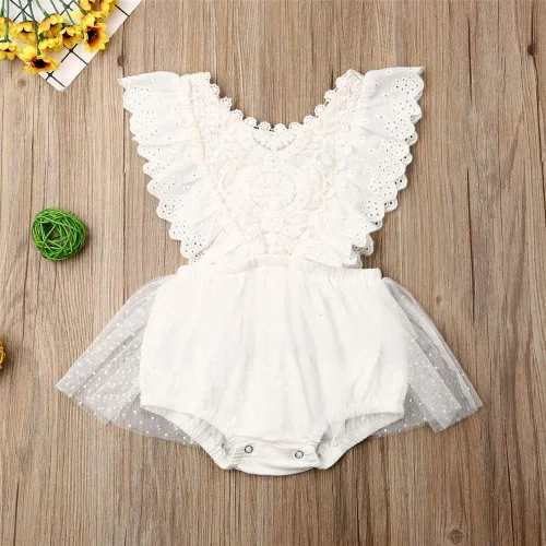 Vista 6 de Mameluco de tutú de tul con flores de encaje para bebé, vestido de princesa para primer cumpleaños, ropa de fiesta