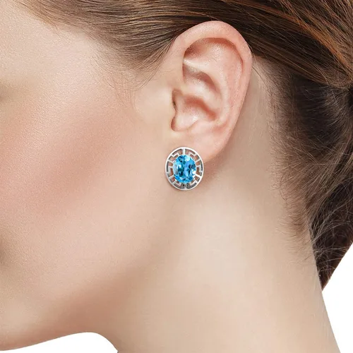 Vista 2 de Gem Stone King Aretes de plata de ley 925 de 0.394 x 0.315 in con piedra preciosa ovalada con piedra natal griega para mujer, joyería fina, regalos