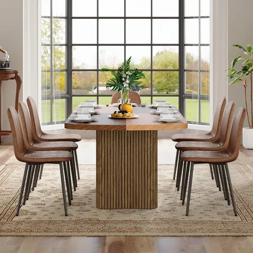 Vista 57 de Mesa de comedor extra larga de 78.7 pulgadas para 6-10 personas, mesa de cocina moderna con bases estriadas, mesa de comedor rectangular de granja