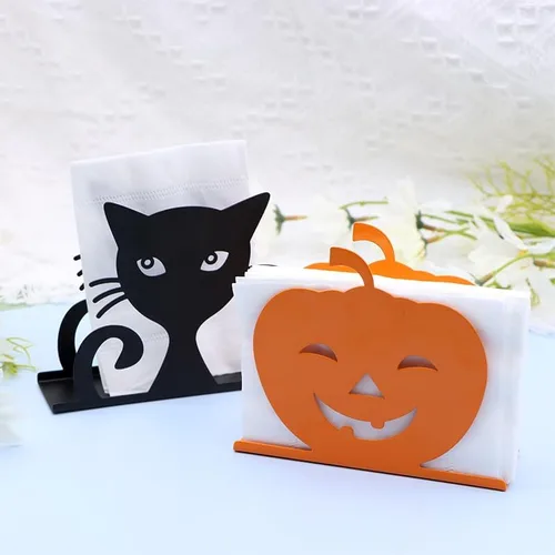 Vista 5 de Servilleteros de calabaza independientes, dispensador de pañuelos, organizador de servilletas de mesa de calabaza de metal para cocina, granja