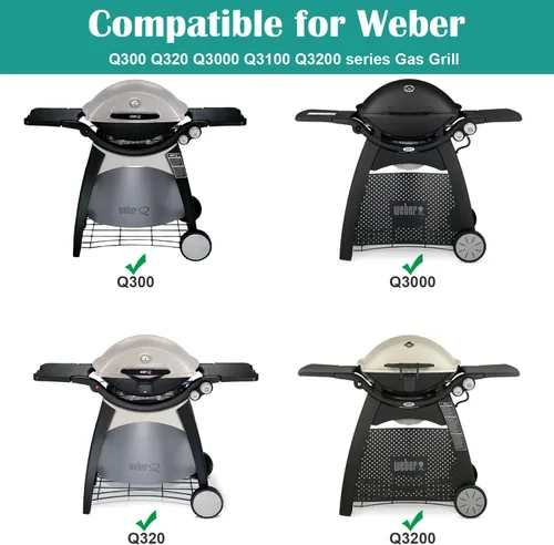 Vista 5 de Tubo de quemador de parrilla 65032, rejillas de hierro fundido 7646 y plancha 6506 para parrillas Weber Q300, Q320, Q3000, Q3200, 57060001, 586002.