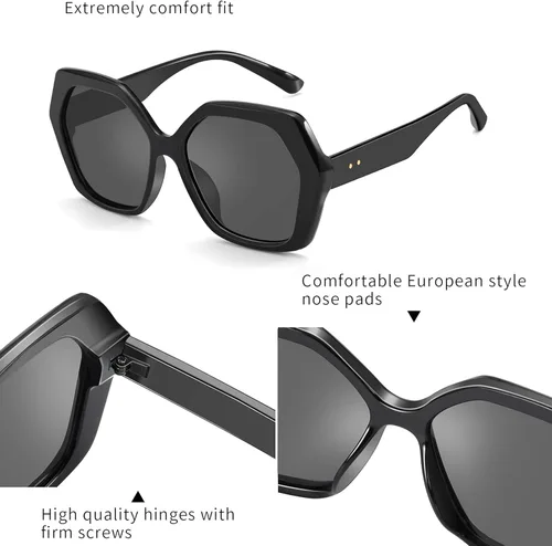 Vista 4 de ZENOTTIC Gafas de sol hexagonales de gran tamaño retro para mujeres 100% protección UV400