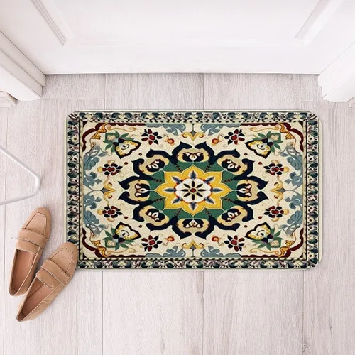 Vista 17 de Erosebridal Alfombras de baño vintage art decó, alfombra de baño antideslizante con medallón oriental rojo, 16 x 24 pulgadas, estilo bohemio, turco