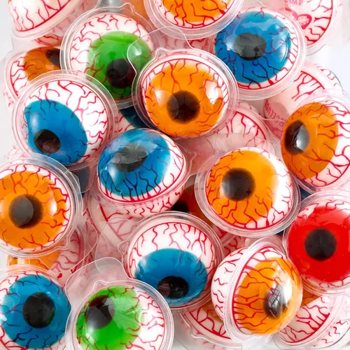 Vista 8 de 30 Gomitas de Ojos, Dulce de Ojos Espeluznante en 4 Sabores, Gomitas Blandas con Relleno de Gelatina Afrutada, Envueltas Individualmente