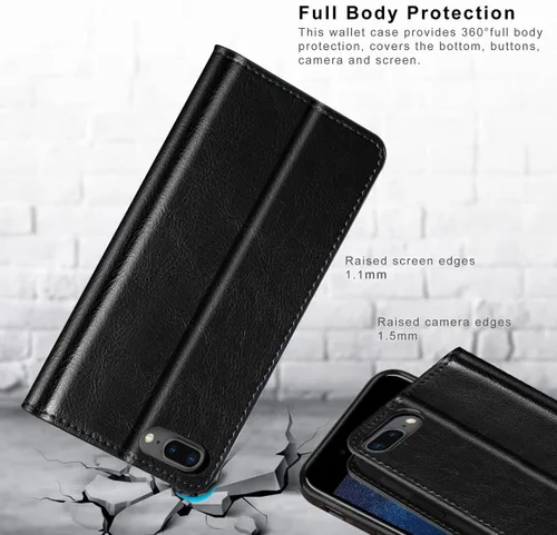 Vista 7 de Belemay Funda tipo cartera compatible con iPhone 8 Plus, de piel de vaca auténtica, funda tipo folio (funda interior de TPU suave), ranuras