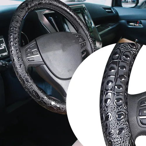 Vista 3 de Funda universal para volante de automóvil, 15 pulgadas, protector de cuero antideslizante, color negro