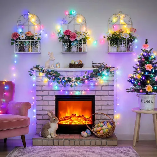 Vista 8 de JMEXSUSS 100 luces LED de Pascua de 33 pies, funciona con pilas, luces pastel para interiores y exteriores, luces coloridas para decoración de casa