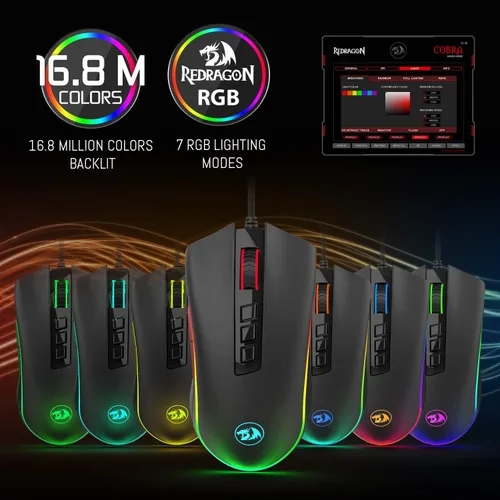 Vista 7 de Redragon M711 Cobra - Mouse para videojuegos con retroiluminación croma RGB de 16.8 millones de colores, 10.000 DPI, 7 botones programables
